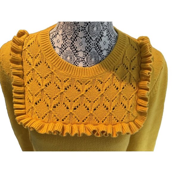 Talbots, Medium, Ruffel Crewneck Sweater, Marigold, yellow, long sleeve - Picture 6 of 15